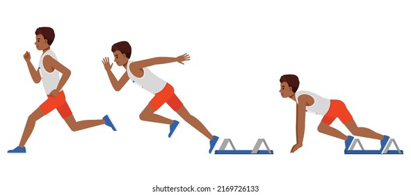 Set of Runner man character vector design. Presentation in various action with emotions, running, standing and walking.