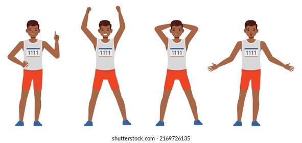 Set of Runner man character vector design. Presentation in various action with emotions, running, standing and walking.