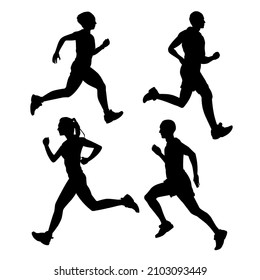 Set of runners silhouette vector eps