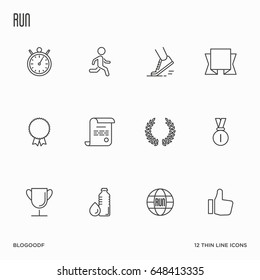 Set of running competition thin line icons. Vector illustration. 