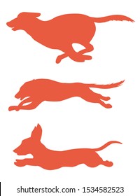 Set of running dogs silhouettes, isolated on white background.