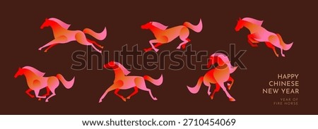 Set of Running Gradient Horses for Chinese New Year 2026 Fire Horse Zodiac on Minimal Dark Brown Background