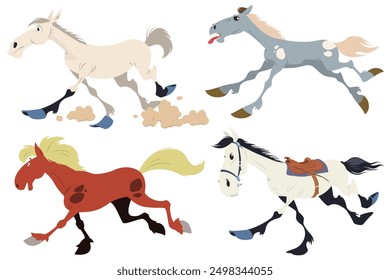 Set of running horses. Illustration for website, presentation, social or print media.