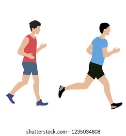  Set of running man in flat style. Mens  jogging vector illustration isolated on white. Side view