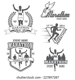 Set of running marathon and jogging emblems, labels and badges. isolated vector illustration