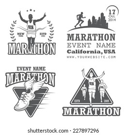 Set of running marathon and jogging emblems, labels and badges. isolated vector illustration. Set 2