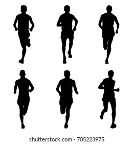 set of running marathon sports athletes black silhouette