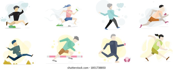 Set of Running men character  various action vector