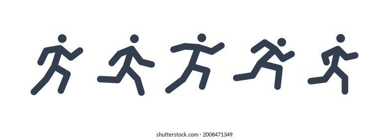 Set of Running People Icon Line. Simple Human Figure Illustration isolated on White Background. Flat Vector Icon Design Template Elements.