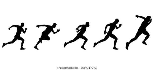 Set of running people silhouettes. Runner silhouettes running and jogging.