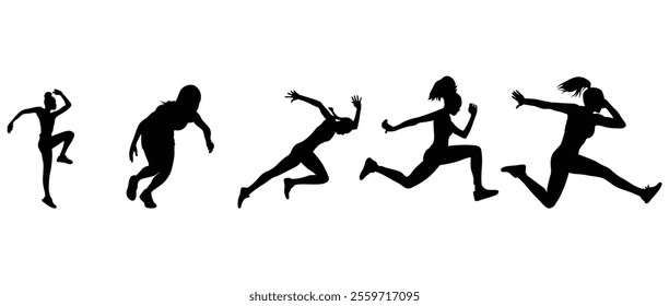 Set of running people silhouettes. Runner silhouettes running and jogging.