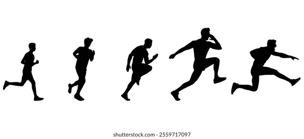 Set of running people silhouettes. Runner silhouettes running and jogging.