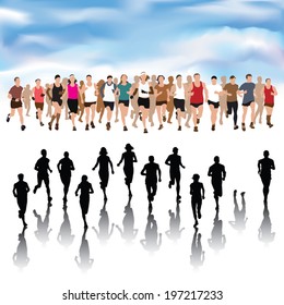 Set of running people silhouettes. Vector Illustration