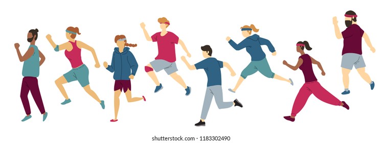set of running people vector with simple minimalist style