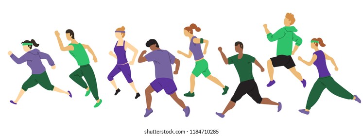 set of running people vector with simple minimalist style