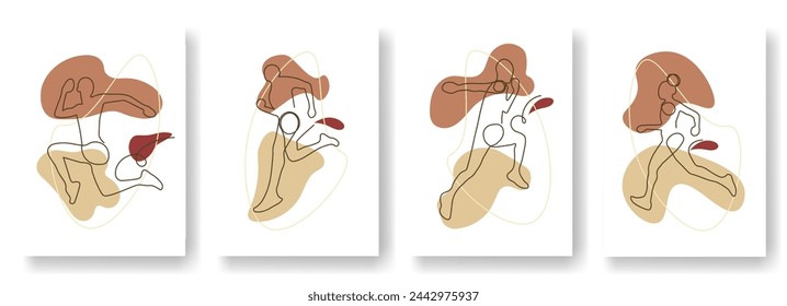 Set of running pose one-line art vector illustrations. It is isolated on a white background. Bundling running edition with various kinds pose
