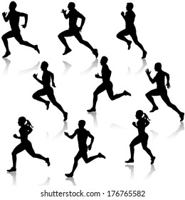 Set running silhouettes. Vector illustration.