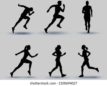 Set running silhouettes. Vector illustration Man and Woman