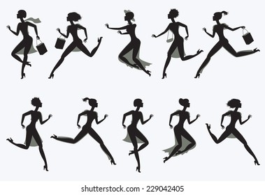 Set running silhouettes. Vector illustration. Isolated on white background