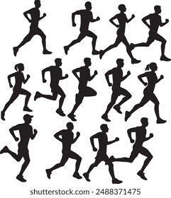 Set running silhouettes. Vector illustration.
