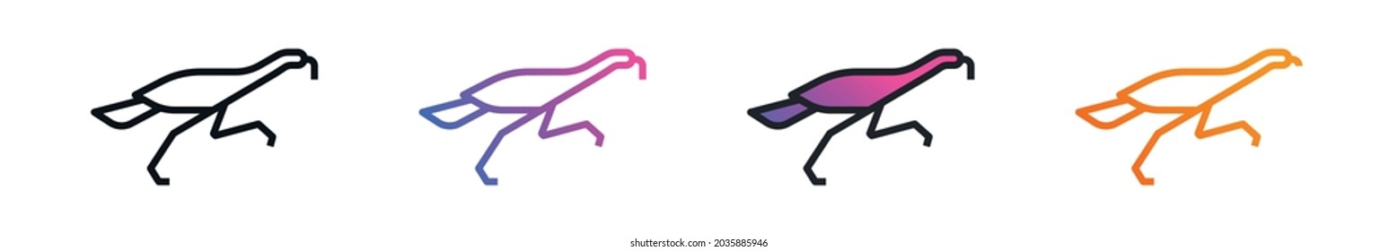 Set of Running turkeys vector line icons isolated on transparent background. Side view of a bird.