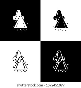 Set Runny nose icon isolated on black and white background. Rhinitis symptoms, treatment. Nose and sneezing. Nasal diseases.  Vector Illustration