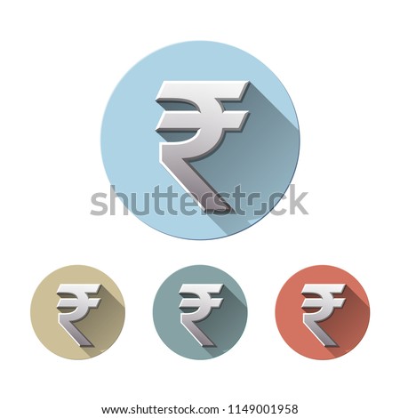 Set of Rupee currency symbol on colored circle flat icons, isolated on white. Indian Sign monetary unit. Financial, business and investment concept. Vector illustration