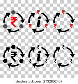 Conjunto de símbolo de cambio de dinero de rupia, símbolo de Web de información de efectivo comercial, Ilustración vectorial de signo de conversión .