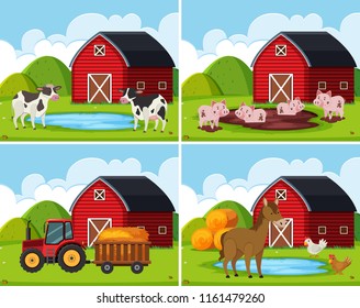 A set of rural farm house illustration