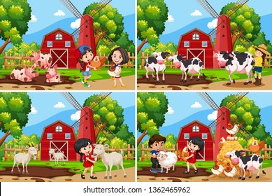 Set of rural landscape illustration