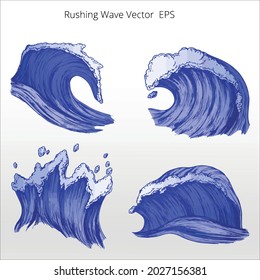 set of Rushing Wave vector Silhouettes, line isolated or logo isolated sign symbol vector, outline and stroke style Collection of high-quality color style vector illustration,