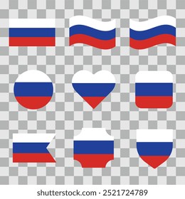 Conjunto de la bandera de Rusia sobre un fondo transparente. Ilustración vectorial