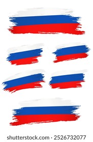 set of russia flag with style grunge brush solid isolated white background transparent, suitable for commemorating national day of russia, celebrate of russia independence day, editable vector eps