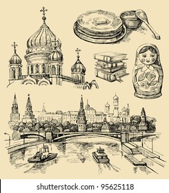 Set of Russia hand-drawn icons