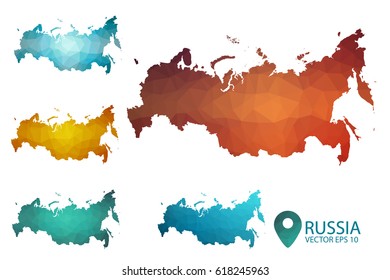 Set of Russia maps. Bright gradient map of country in low poly style. Multicolored country map in geometric style for your infographics. Vector illustration eps 10.