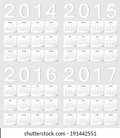 Set of russian 2014, 2015, 2016, 2017 vector calendars with shadow angles. 