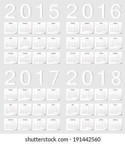 Set of russian 2015, 2016, 2017, 2018 vector calendars with shadow angles.