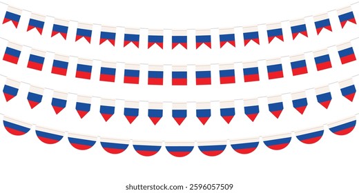 Set of Russian bunting flags isolated on white background. Design concept for national holidays, festival, carnival, ets.