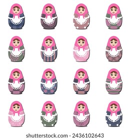 Set with russian dollmatreshka on white background 