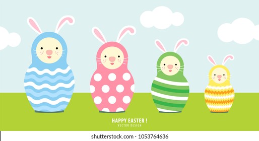 Set of Russian dolls. Bunny family decorate with Easter eggs theme. Vector Bunny Easter eggs illustration design.