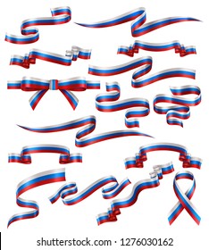 Set of Russian flag ribbons, vector collection of decorative elements and banners, decoration for Russian holidays . EPS 10 contains transparency.