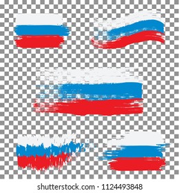Set of Russian grunge flags, isolated on transparent background. Vector illustration.