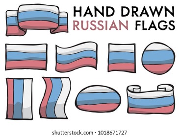 Set of Russian Hand Drawn / Doodled National Flags. High Quality Vector Illustration. Groupped, Ready To Use!