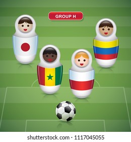 Set of russian matryoshka dolls in soccer championship tournament - GROUP H Poland Senegal Colombia Japan vector illustration