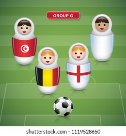 Set of russian matryoshka dolls in soccer championship tournament  - GROUP G Belgium Panama Tunisia England vector illustration