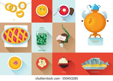 Set Russian national food. Illustration  cuisine