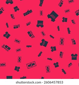 Set Russian ruble banknote, Birch tree, Tanker truck and USSR t-shirt on seamless pattern. Vector