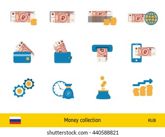 Set of Russian ruble. Banknote and coin of Russian ruble