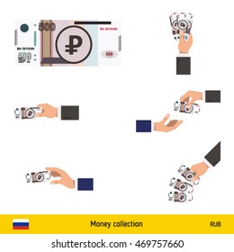 Set of Russian ruble. Holding, throwing Russian ruble.