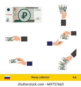Set of Russian ruble. Holding, throwing Russian ruble.